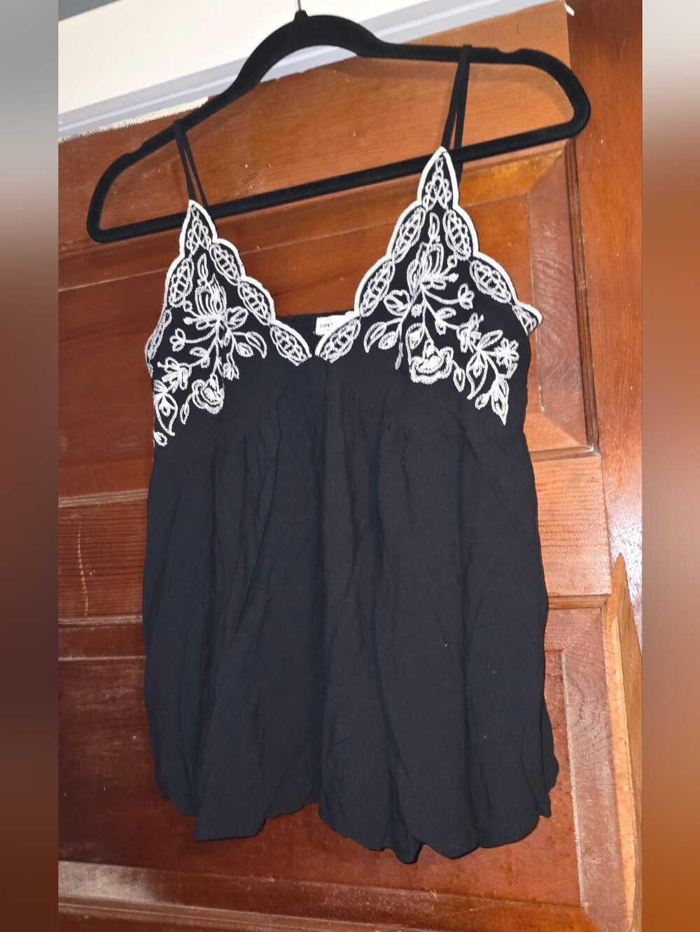 love on a hanger Black Camisole with White Floral Lace Trim